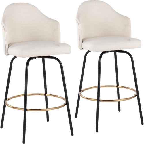 Ahoy 26" Counter Stool in Cream Fabric, Gold & Black Metal (Set of 2)